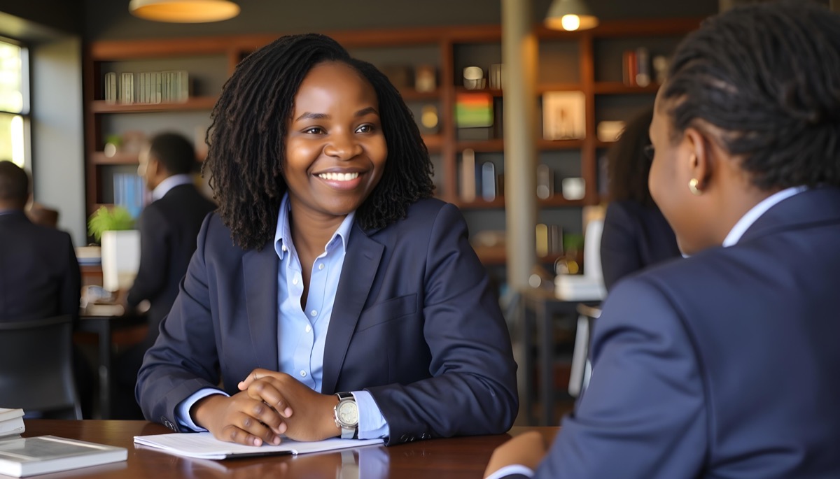 Janet Ogata meeting with a client at JKO Law Office